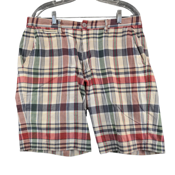 Lands' End Mens Canvas Chino Shorts Multi Plaid Size 34 Slash Pockets - Picture 1 of 11